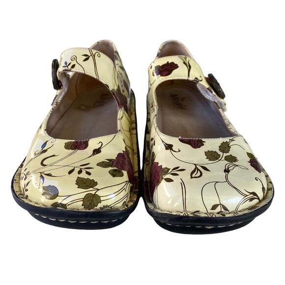 Alegria Clogs Mary Jane Strappy Floral Shoes Patent Leather Cream Green Women 41 - Picture 2 of 9